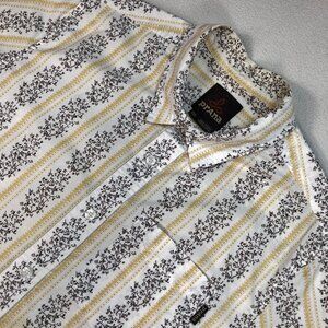 Prana Shirt Mens S White Yellow Floral Stripes Pocket 100% Cotton Button Up Logo